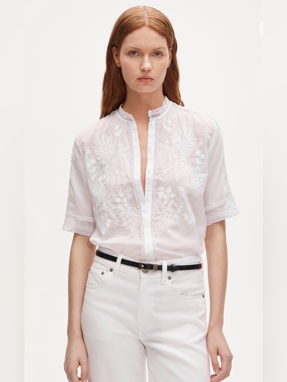 J.Crew Embroidered Lace-Trim Button-Up Shirt White Size 18 NWT